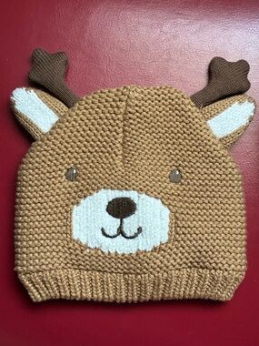 Carter's Brown and White Kids Deer Knit Hat with Antlers